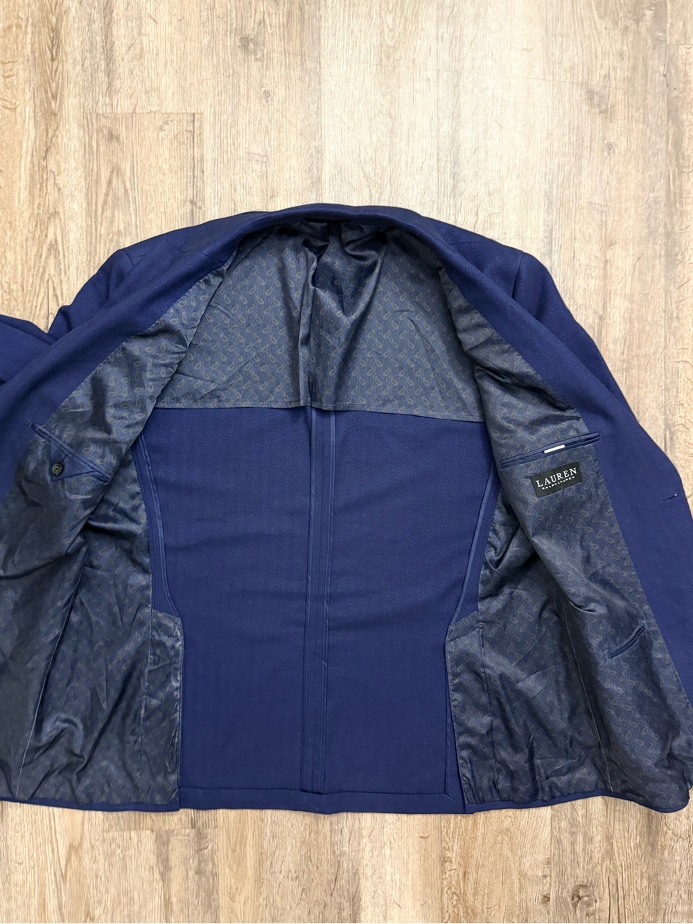 Lauren Ralph Lauren Men’s 46L Navy Herringbone Stretch Sport Coat Blazer - Picture 7 of 13